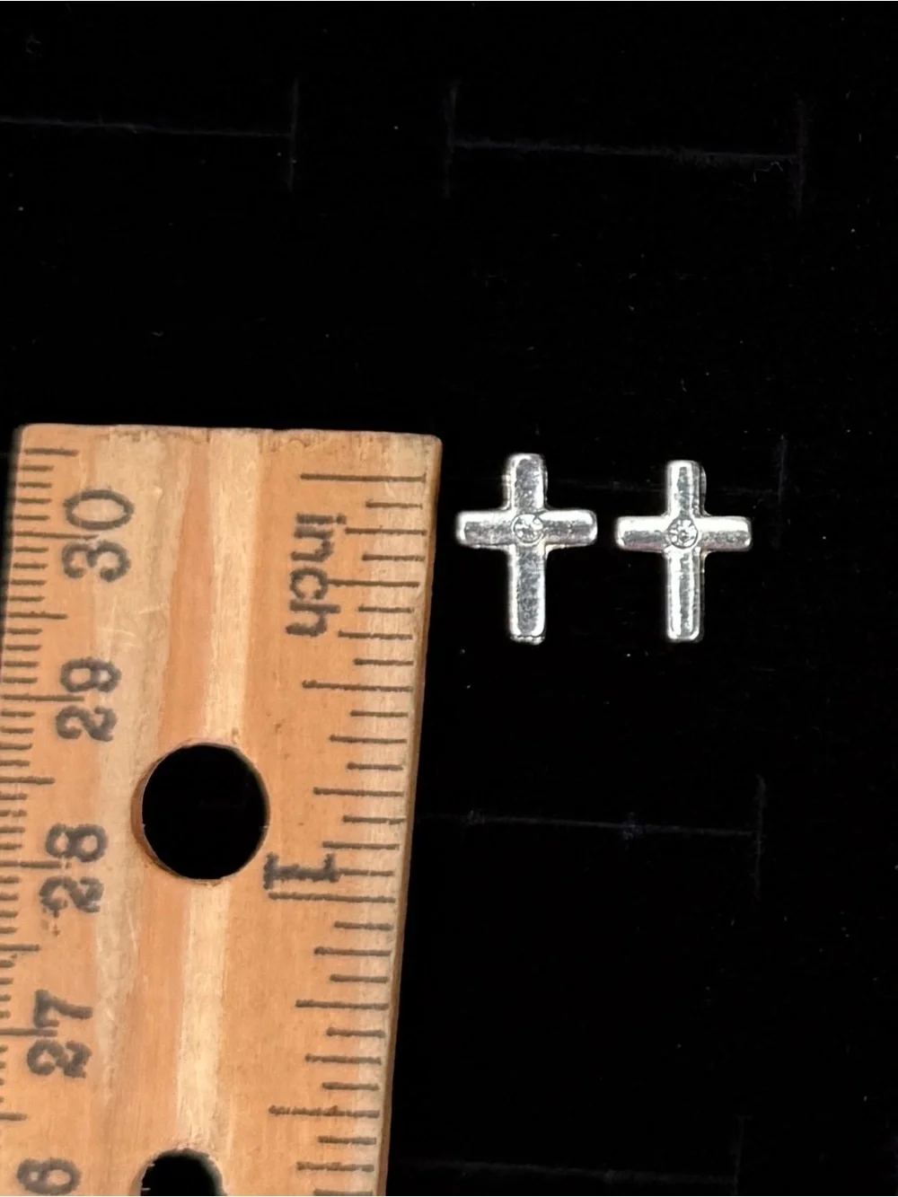 Silvertone Cross Post Pierced Earrings with Crystal Accent